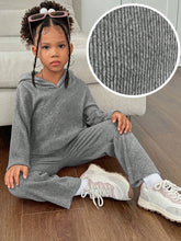 2pcs/Set Girls Sweatshirt & Pants Set, Reversible Fleece Rib-Knit, For Daily Casual Wear, Autumn